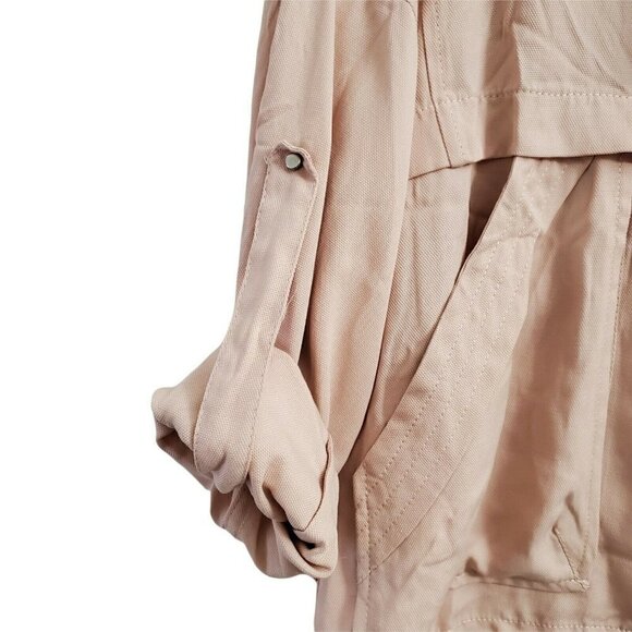 Zara Jacket Womens Small Blush Pink Zip Snap Front Drawstring‎ Hem Mock Neck - Picture 5 of 10